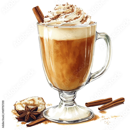Chai Latte, watercolor vector, isolated on a white background.