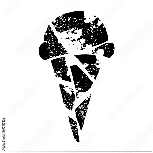 Vector Fragmented ice cream cone with distressed texture.