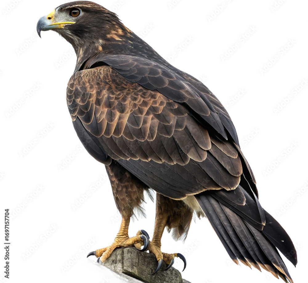 Obraz premium Majestic eagle perched on a tree branch, showcasing strength and focused gaze for design projects 