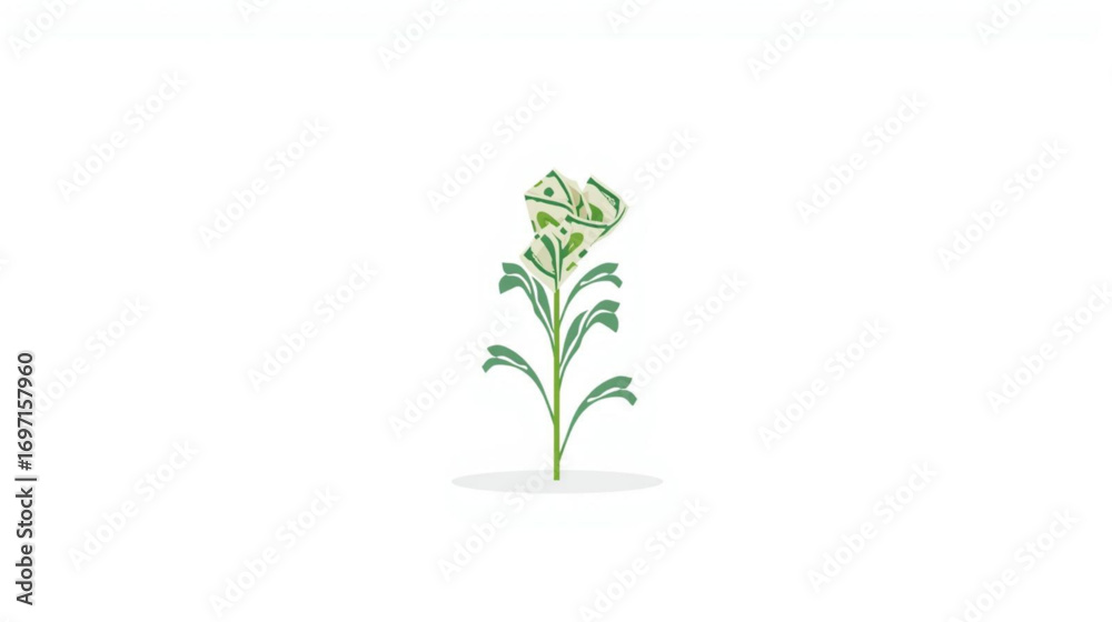 Fototapeta premium Abstract Flower Illustration with Green Leaves and Artistic Flair