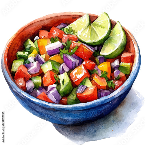 watercolor of Ceviche, vector, isolated on a white background.