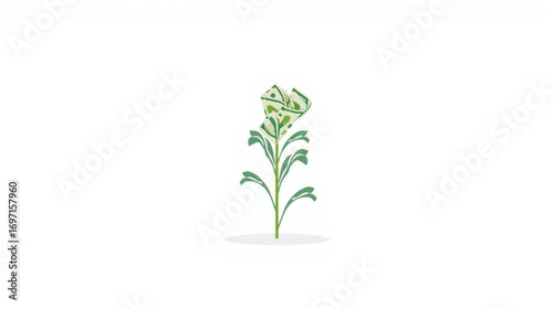 Abstract Flower Illustration with Green Leaves and Artistic Flair