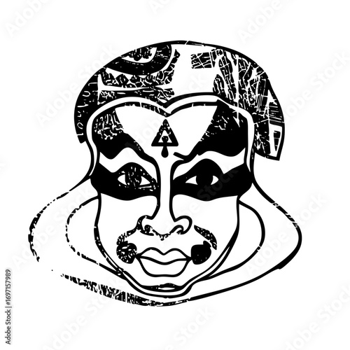 Vector Dramatic Kathakali Face with Intricate Details