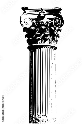 Vector Detailed Corinthian column with fluted shaft.