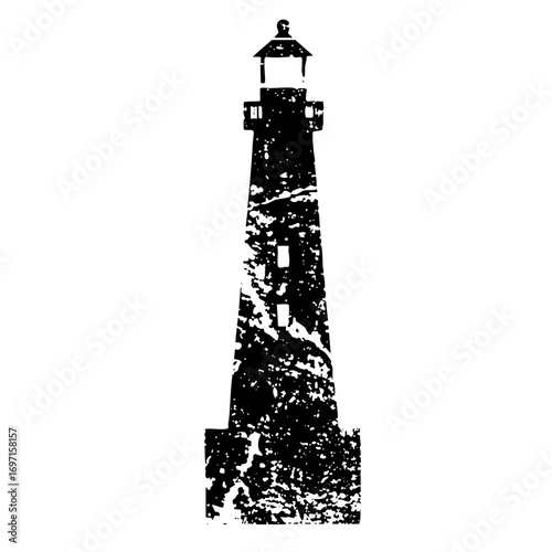 Vector Dramatic silhouette of a weathered lighthouse stands tall against a blank backdrop.