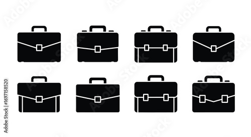 Collection of business bag silhouette icon vector illustration