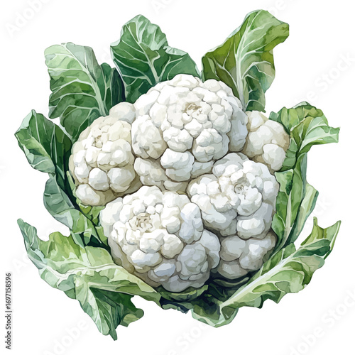Cauliflower, watercolor clipart vector, isolated on a white background.