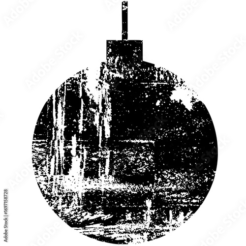 Vector Distressed spherical ornament with hanging loop.