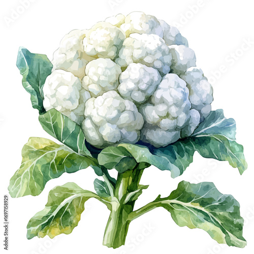 watercolor of Cauliflower, vector, isolated on a white background.
