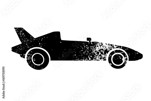 Vector Black silhouette of a racing car with a textured effect.
