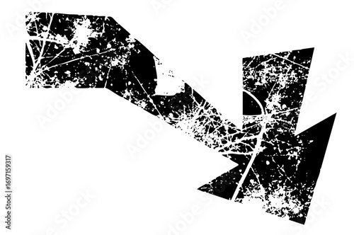 Vector Abstract distressed arrow with fragmented shapes.