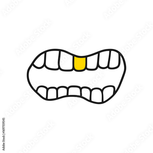 Cartoon Mouth with Missing Tooth Focused on Front Teeth Hand Draw Line Art Vector