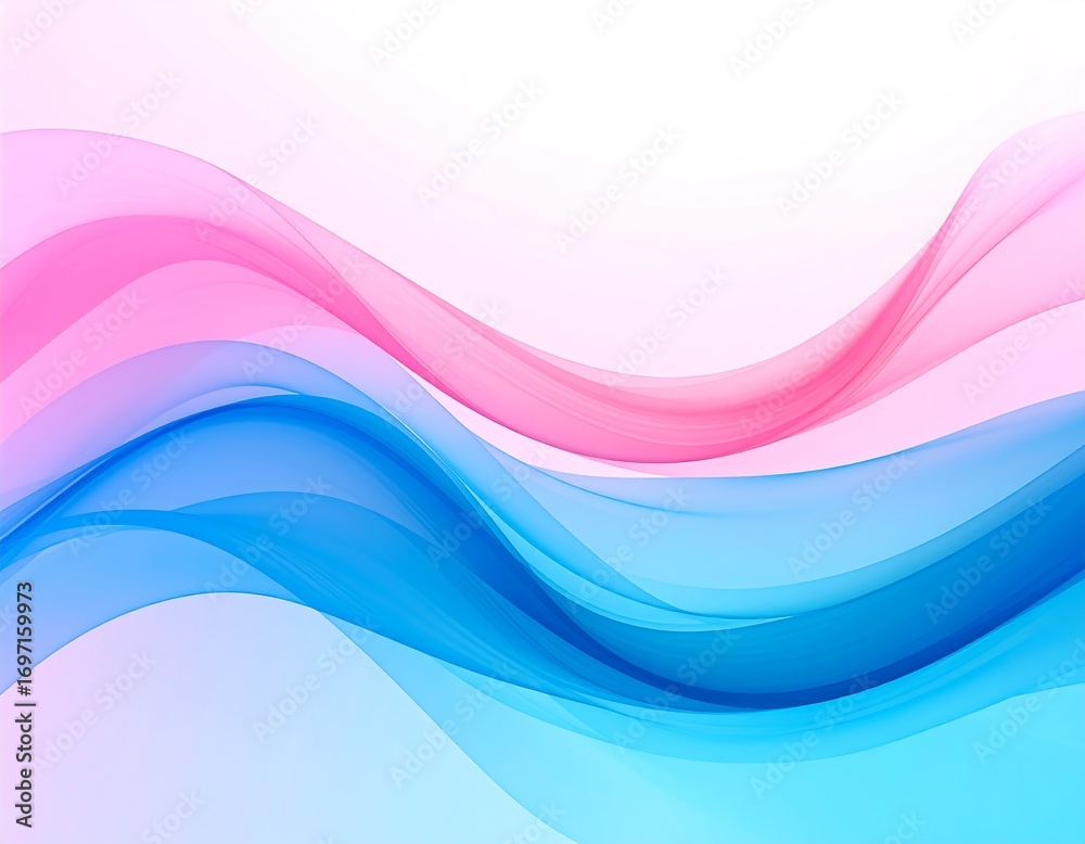 Fototapeta premium Abstract background with flowing, translucent pink and blue waves
