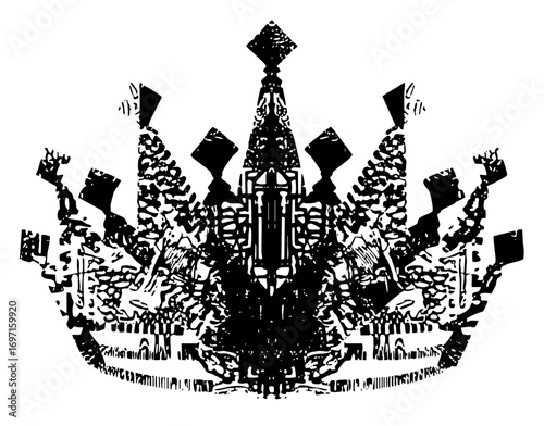 Vector Intricate black heraldic crown with detailed spires.