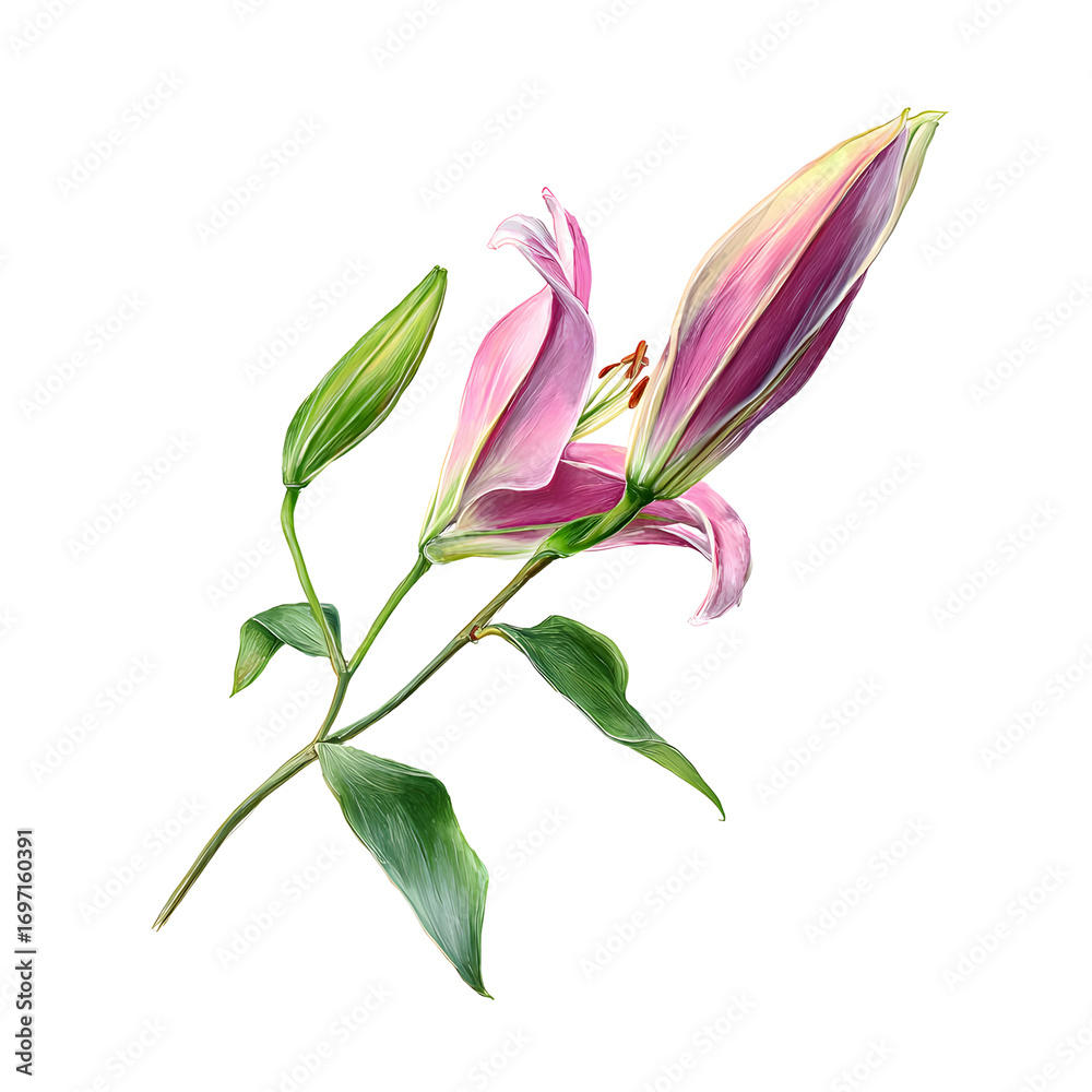 Obraz premium Pink asiatic lily botanical illustration