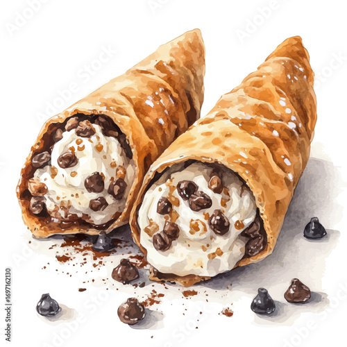 watercolor of Cannoli, vector, isolated on a white background.