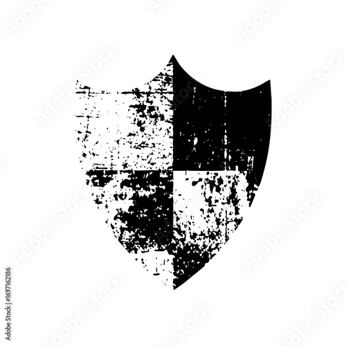 Vector Abstract shield with distressed black and white halves.