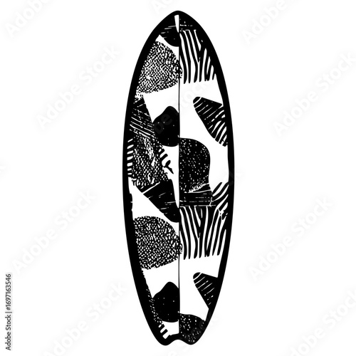 Vector Abstract patterned surfboard with bold shapes.