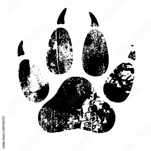 Vector Detailed black paw print with visible claws.