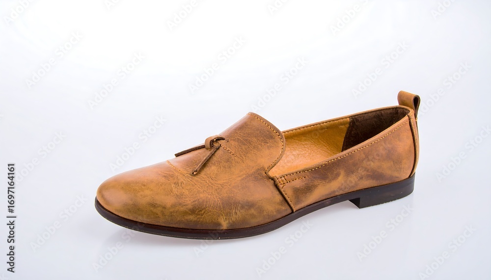 Fototapeta premium Light brown leather shoe on white background