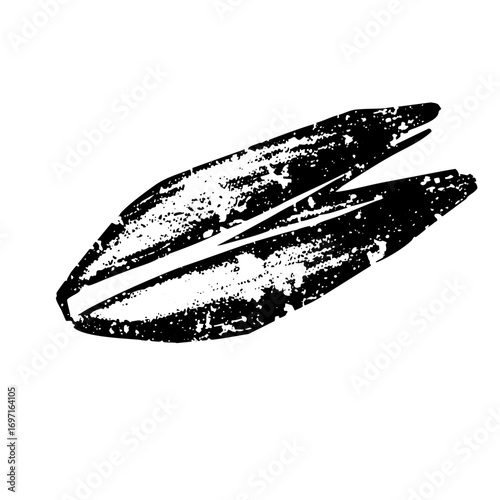 Vector Black and white of a cracked pistachio nut.