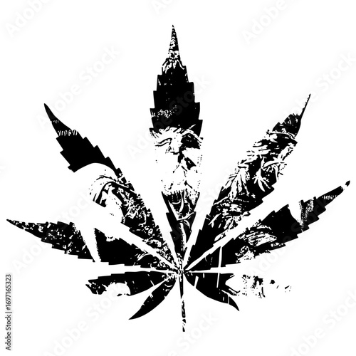 Vector Intricate cannabis leaf featuring a hidden face portrait.