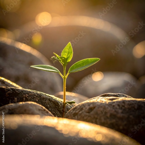 Young sprout emerging from stones