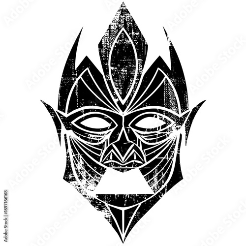 Vector Intricate black tribal mask with sharp geometric shapes.
