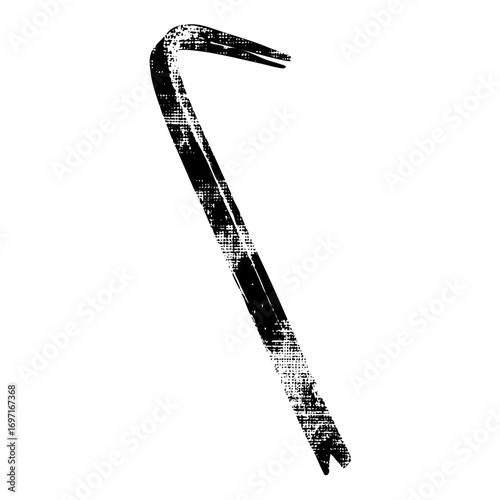 Vector Distressed crowbar with a curved hook and pointed end.