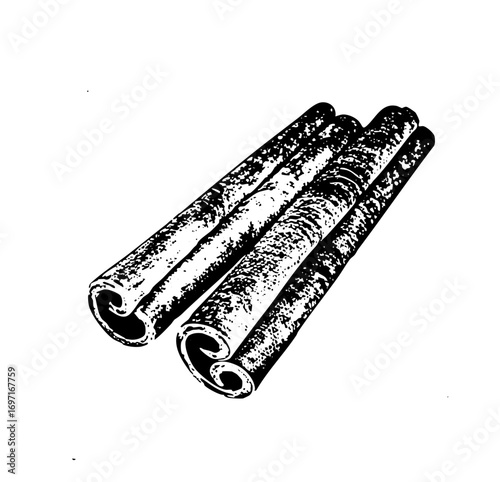 Vector Detailed of curled cinnamon sticks arranged diagonally.