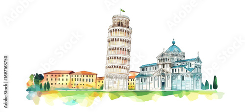 Leaning Tower of Pisa. Leaning Tower of Pisa watercolor vector illustration