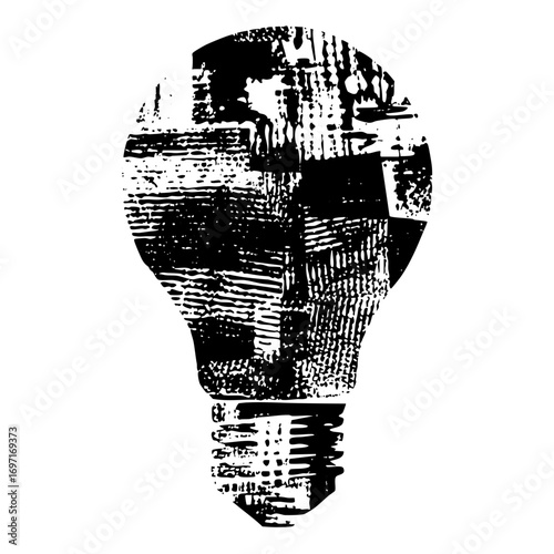 Vector Monochrome lightbulb with textured imprint effect.
