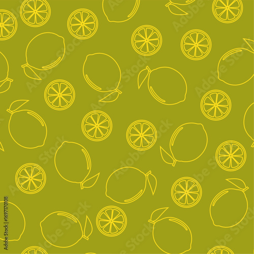 Lemon pattern with slices in a hand-drawn style. Minimalist lemon slice pattern in an outline style. Perfect for fabric design, wrapping paper, and backgrounds