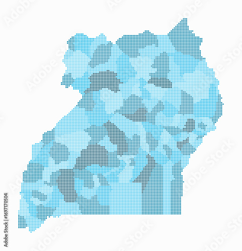 Uganda dotted map. Digital style map of the country on white background. Uganda shape with circle dots. Colored dots style. Small size circles. Vibrant vector illustration.