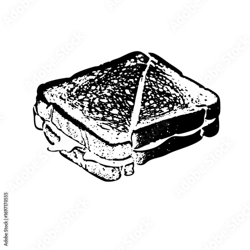 Vector Detailed of a toasted sandwich cut in half.