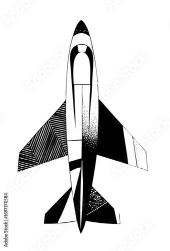 Vector Stylized jet aircraft with geometric wing .