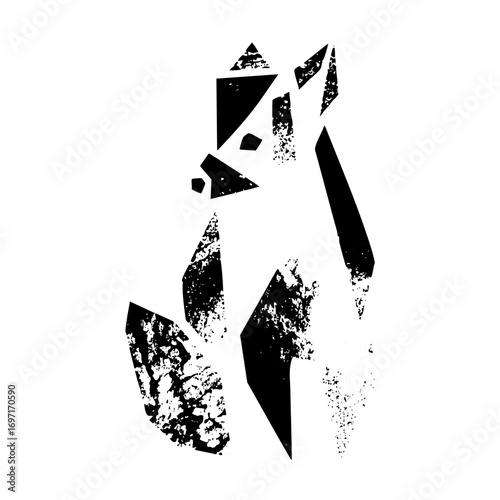 Vector Abstract black fox head with a distressed texture.