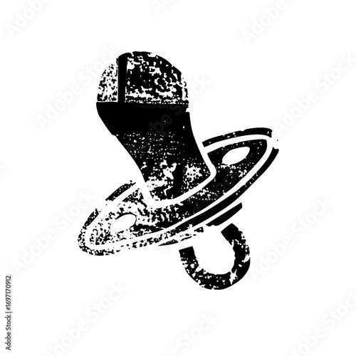 Vector Distressed monochrome of a baby pacifier.