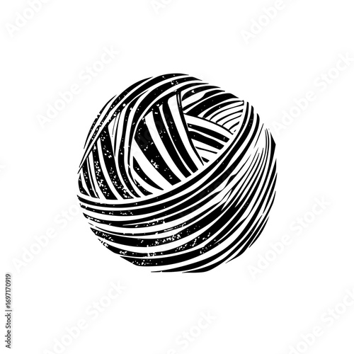 Vector Detailed yarn ball with textured lines.
