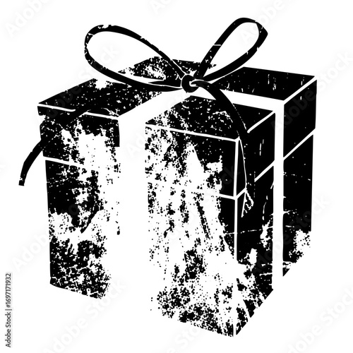Vector Distressed gift box with ribbon