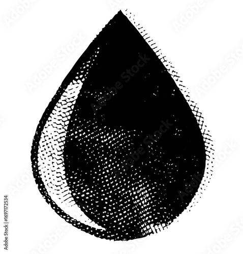 Vector Black droplet with textured edges.