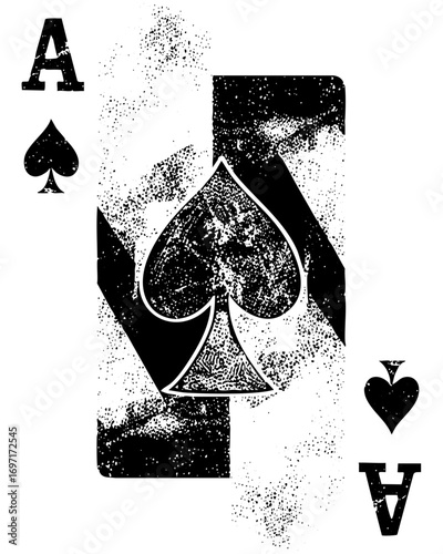 Vector Distressed black vector of an Ace of Spades playing card.
