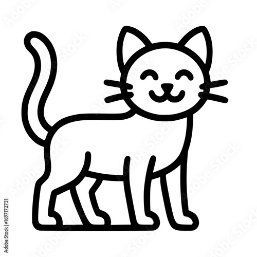Cute Smiling Cat Line Art Graphic Element
