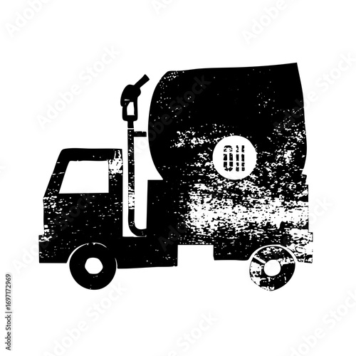 Vector Distressed monochrome of a fuel tanker truck with a gas pump.