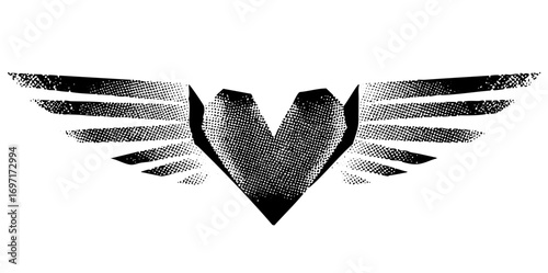 Vector Abstract winged heart with textured effect.