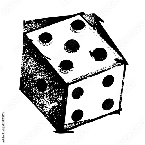 Vector Black and white of a six-sided die showing the number six.
