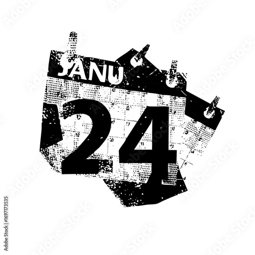 Vector Distressed calendar displays January twenty-fourth.
