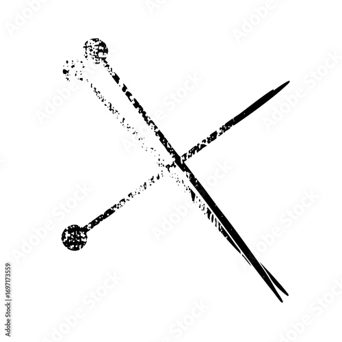 Vector Crossed knitting needles with textured details.