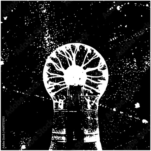 Vector Bright lightbulb with a distressed vector style.