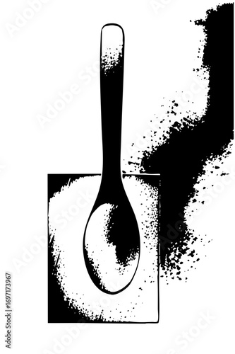 Vector Stylized spoon rests within a textured square frame.